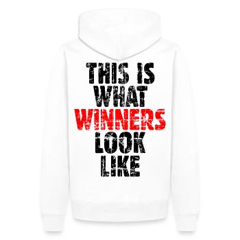 THIS IS WHAT WINNERS LOOK LIKE - Männer Premium Bio Hoodie - Weiß - Hinten - Nico (187cm)