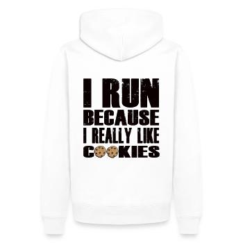 Lustiges Laufzitat mit Keks-Design - Männer Premium Bio Hoodie - Weiß - Hinten - Nico (187cm)