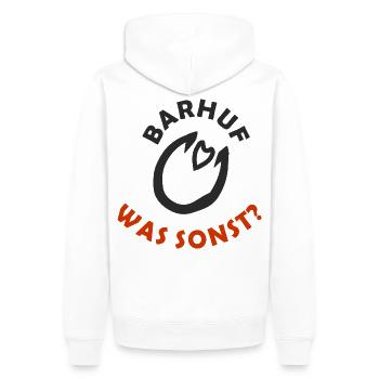 Barhuf was sonst, Statement Barhufpferd, go barhuf - Männer Premium Bio Hoodie - Weiß - Hinten - Nico (187cm)