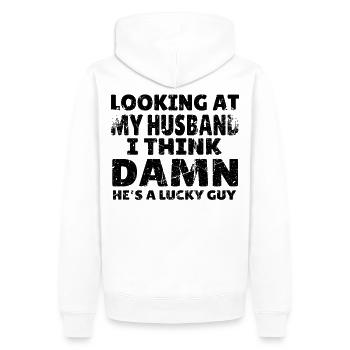 Coup d'oeil dans le jeu My Husband Ichs Damn a de la chance - Sweat à capuche Premium bio Homme - blanc - Dos - Nico (187cm)