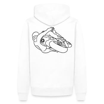 Rennmotorrad in Schräglage - von hinten, dunkel - Männer Premium Bio Hoodie - Weiß - Hinten - Nico (187cm)