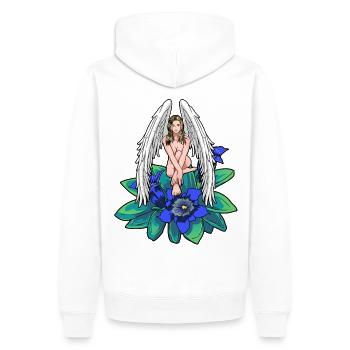Alpes célestes Ange Gentiane Tyrol Ange gardien - Sweat à capuche Premium bio Homme - blanc - Dos - Nico (187cm)