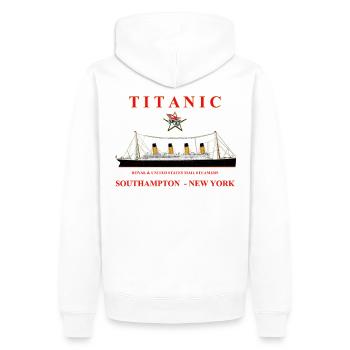 TITANIC CREATION Louis RUNEMBERG © Adagp - Sweat à capuche Premium bio Homme - blanc - Dos - Nico (187cm)