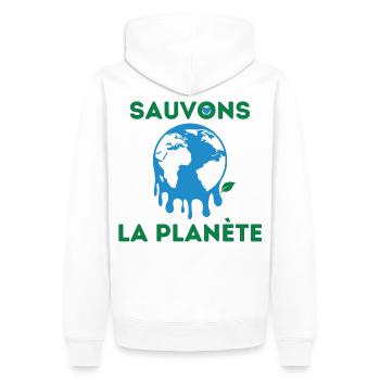 Sauvons la planète ! Sauver planète. Sauver Terre. - Sweat à capuche Premium bio Homme - blanc - Dos - Nico (187cm)