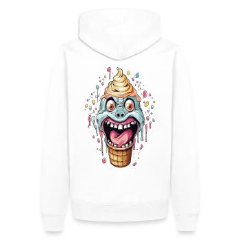 Humorvoller Eiswaffel-Monster-Design - Männer Premium Bio Hoodie - Weiß - Hinten - Nico (187cm)