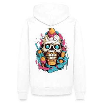 Cône de crème glacée tête de mort avec motifs de fruits - Sweat à capuche Premium bio Homme - blanc - Dos - Nico (187cm)