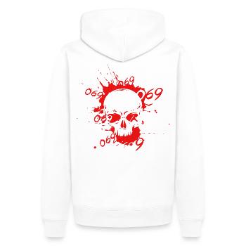 Crâne Rouge 069 Headshot - Sweat à capuche Premium bio Homme - blanc - Dos - Nico (187cm)