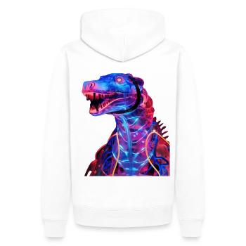 Neon-Dino mit futuristischem Flair - Männer Premium Bio Hoodie - Weiß - Hinten - Nico (187cm)