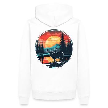 Wunderschönes Naturdesign mit Hirsch im Wald - Männer Premium Bio Hoodie - Weiß - Hinten - Nico (187cm)