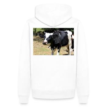 Kuh Poster - Männer Premium Bio Hoodie - Weiß - Hinten - Nico (187cm)
