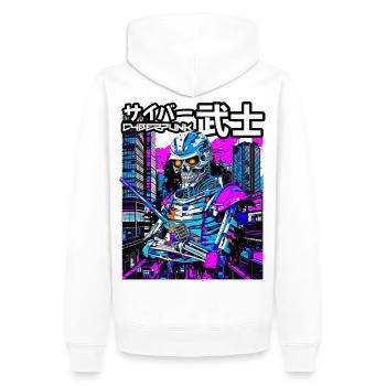 Cyber-Samurai Skelett Neon City - Männer Premium Bio Hoodie - Weiß - Hinten - Nico (187cm)