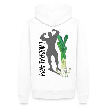 Alerte poireau : Plus fort que vous ne le pensez ! - Sweat à capuche Premium bio Homme - blanc - Dos - Nico (187cm)
