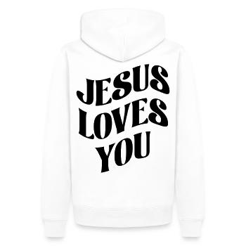 Jesus liebt Dich - Männer Premium Bio Hoodie - Weiß - Hinten - Nico (187cm)