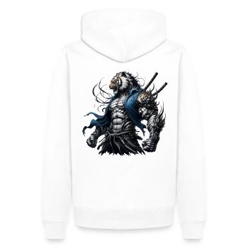Samurai-Tiger - Männer Premium Bio Hoodie - Weiß - Hinten - Nico (187cm)