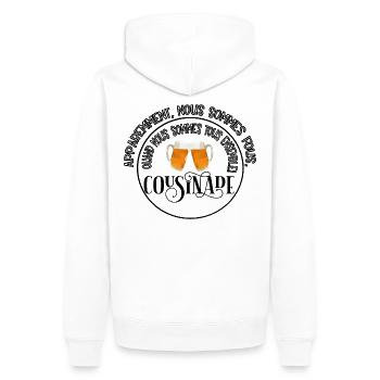 apparemment nous sommes cousinade a personnaliser - Sweat à capuche Premium bio Homme - blanc - Dos - Nico (187cm)