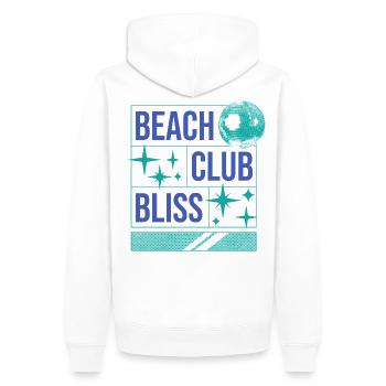 Beach Club Bliss – Ambiance estivale et festive - Sweat à capuche Premium bio Homme - blanc - Dos - Nico (187cm)