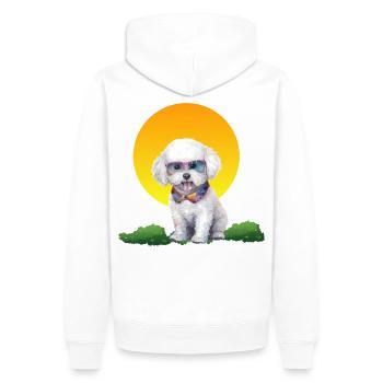 Sunset Pup avec des lunettes de soleil néon - Sweat à capuche Premium bio Homme - blanc - Dos - Nico (187cm)