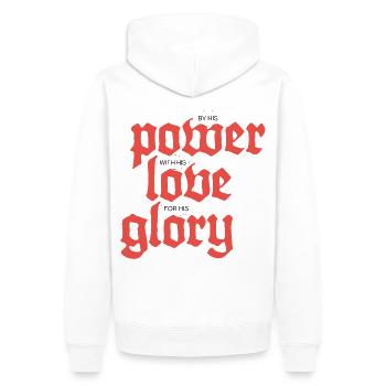 Pouvoir, Amour et Gloire | Blanc - Sweat à capuche Premium bio Homme - blanc - Dos - Nico (187cm)