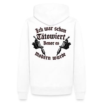 Ich war schon tätowiert, bevor es modern wurde - Männer Premium Bio Hoodie - Weiß - Hinten - Nico (187cm)
