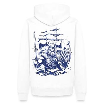Nordsturm – Der Letzte Krieger - Männer Premium Bio Hoodie - Weiß - Hinten - Nico (187cm)
