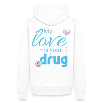 Mon amour est votre drogue - Sweat à capuche Premium bio Homme - blanc - Dos - Nico (187cm)