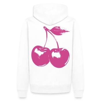 Retro Kirschen Motiv – Pink Rockabilly Look - Männer Premium Bio Hoodie - Weiß - Hinten - Nico (187cm)