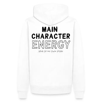 Main Character Energy - Männer Premium Bio Hoodie - Weiß - Hinten - Nico (187cm)