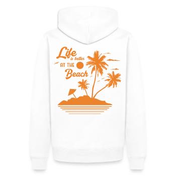 Sonnenuntergang am Palmstrand - Männer Premium Bio Hoodie - Weiß - Hinten - Nico (187cm)