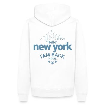 Hallo New York, ich bin wieder zu Hause Design - Männer Premium Bio Hoodie - Weiß - Hinten - Nico (187cm)