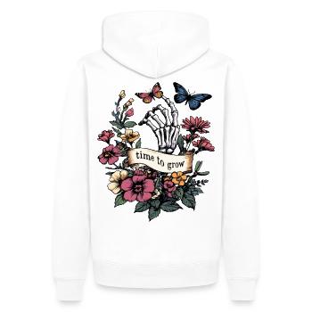 temps de grandir - Papillons squelettes et fleurs - Sweat à capuche Premium bio Homme - blanc - Dos - Nico (187cm)