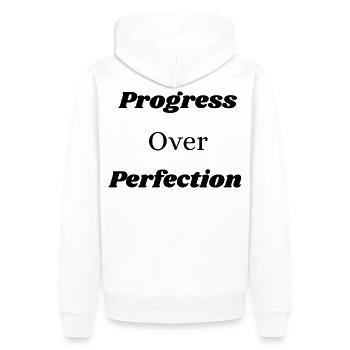 Le progrès plutôt que la perfection l LateNightGrind - Sweat à capuche Premium bio Homme - blanc - Dos - Nico (187cm)