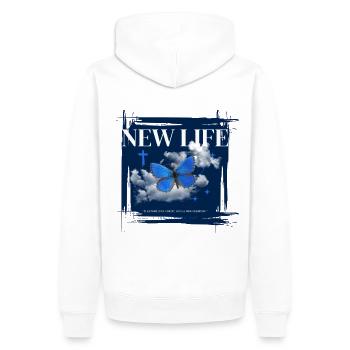 Nouvelle Vie - 2 Corinthiens 5:17 - Sweat à capuche Premium bio Homme - blanc - Dos - Nico (187cm)