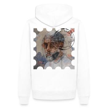 POSTSTEMPELJAHR 2000 - Männer Premium Bio Hoodie - Weiß - Hinten - Nico (187cm)