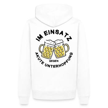 Unterhopfung Einsatz – Stammtisch Bier Spruch - Männer Premium Bio Hoodie - Weiß - Hinten - Nico (187cm)