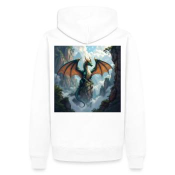 La Couronne du Dragon au-dessus des Falaises Brumeuses - Sweat à capuche Premium bio Homme - blanc - Dos - Nico (187cm)
