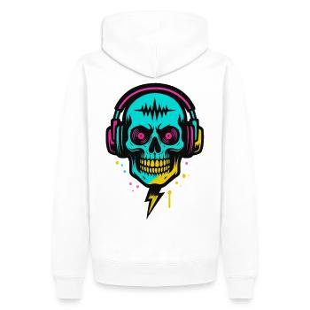 Casques en forme de crâne néon, rythmes rave sombres - Sweat à capuche Premium bio Homme - blanc - Dos - Nico (187cm)