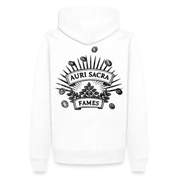Auri sacra fames |  Verfluchter Hunger nach Gold - Männer Premium Bio Hoodie - Weiß - Hinten - Nico (187cm)