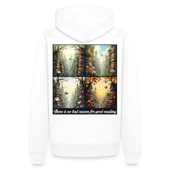 Vier Jahreszeiten in der Stadt der Bücher - Männer Premium Bio Hoodie - Weiß - Hinten - Nico (187cm)