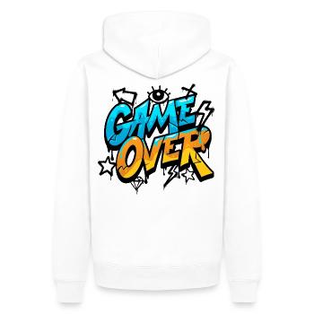 Game Over Graffiti Neon Gradient - Männer Premium Bio Hoodie - Weiß - Hinten - Nico (187cm)