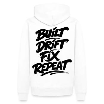 Built Drift Fix Repeat v2 - Männer Premium Bio Hoodie - Weiß - Hinten - Nico (187cm)