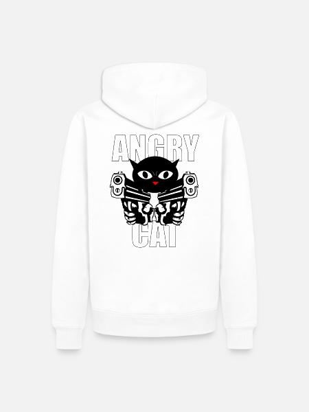 Angry Cat - Männer Premium Bio Hoodie - Weiß