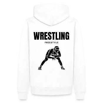 FREISTIL-WRESTLING - Männer Premium Bio Hoodie - Weiß - Hinten - Nico (187cm)