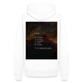 Traum in Bergkulisse – Disziplin - Männer Premium Bio Hoodie - Weiß - Hinten - Nico (187cm)