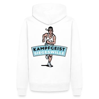 Kampfgeist Siegeswille - Marathonläufer - Männer Premium Bio Hoodie - Weiß - Hinten - Nico (187cm)