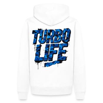 Turbo Life Blue Camo Car Szene Style - Männer Premium Bio Hoodie - Weiß - Hinten - Nico (187cm)