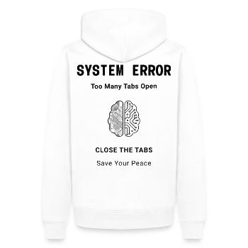 System Error Backprint – Aesthetic Mental Health - Men’s Premium Organic Hoodie - white - Back - Nico (187cm)
