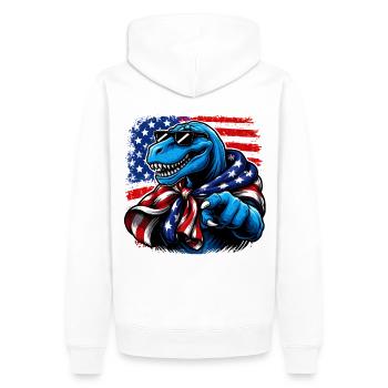 USA Dinosaur T-Shirt – Patriotic T-Rex  - Sweat à capuche Premium bio Homme - blanc - Dos - Nico (187cm)