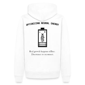 Neural Energy Backprint – Minimalist Aesthetic - Männer Premium Bio Hoodie - Weiß - Hinten - Nico (187cm)