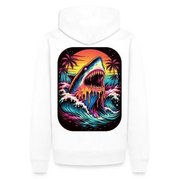 Requin néon au coucher du soleil - Sweat à capuche Premium bio Homme - blanc - Dos - Nico (187cm)