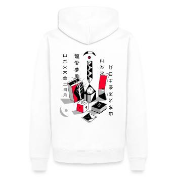 Geometrische Stadt in Rot Schwarz - Männer Premium Bio Hoodie - Weiß - Hinten - Nico (187cm)